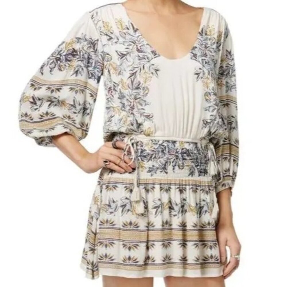 Free People Tan Midnight Drive Mini Dress Boho Bohemian Tassles Women's XS